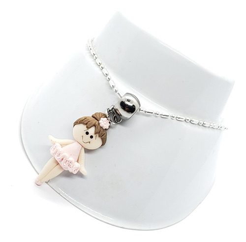 Pulsera De Bailarina Rosa De 18 Cm De Plata 925+estuche B1