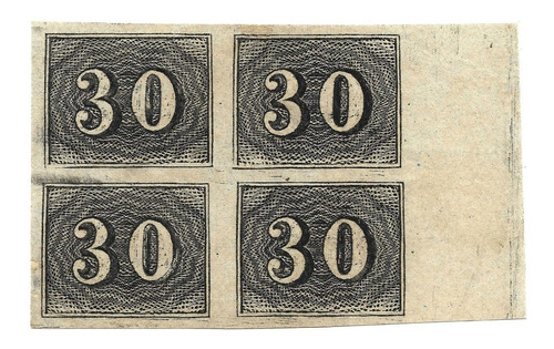 Quadra Selo 13 Verticais Império 30 Réis Novo Margem Folha