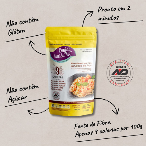 Macarrão De Konjac Cabelo De Anjo Konjac Massa Mf Sachê 200g