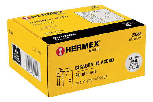 Bisagra Cuadrada 4in Cromo Mate Cabeza Plana Basic