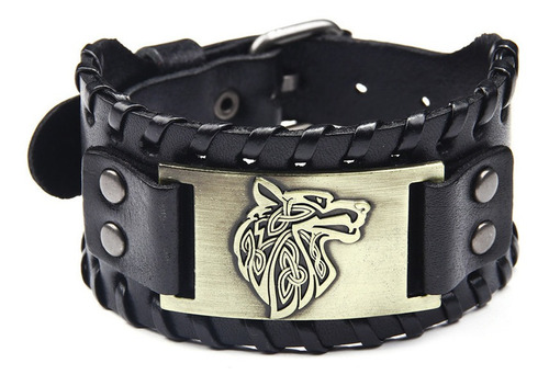 Pulsera Brazalete De Cuero Estilo Wolf & Man Lobo Vintage