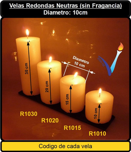 R1015 - 1 Vela Redonda Neutra (sin Fraganc) 10x15cm/ 140hs