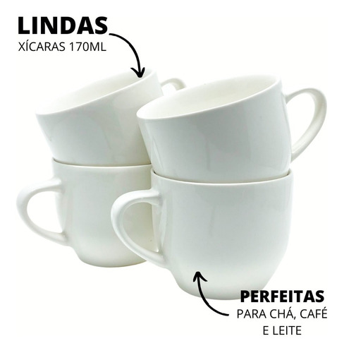 Jogo 6 Xicara Café Chá Porcelana Branco 170ml | Parcelamento sem juros