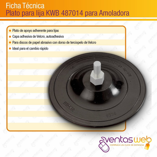 Imagen 4 de 5 de Plato Porta Lija Para Amoladora Base 115mm Rosca M14 Kwb