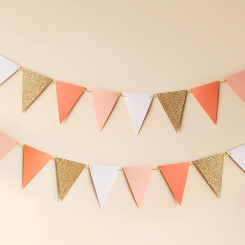 1 Juego De Bandera Triangular Dorada Y Verde Para Decoración