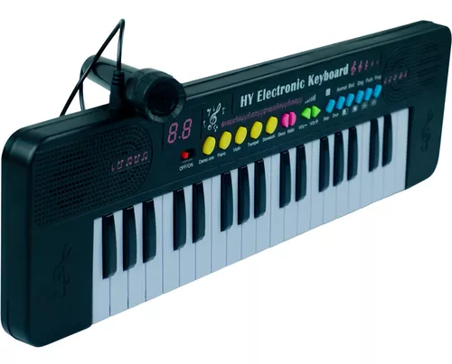 Teclado Musical Infantil com Microfone Preto no Atacado