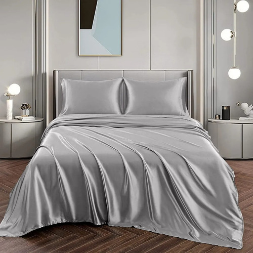 Conjunto De Cama Doble Matrimonial 1800 En Satén 4 Piezas