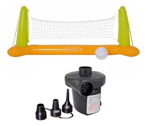 Kit Vôlei Inflável Intex Piscina Rede Bola + Bomba Elétrica