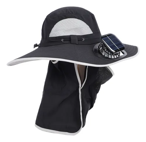 Black Black Solar Fan Hat Wide Brim Outdoor Fishing