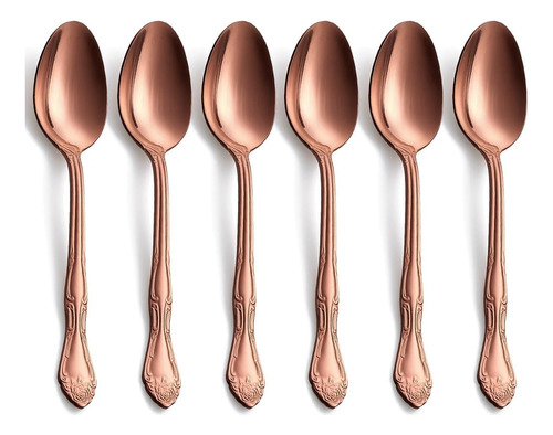Juego De 6 Cucharas De Cena Y Sopa Color Oro Rosa Mate