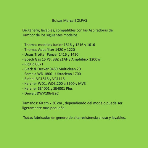 Imagen 4 de 5 de Bolsa Reutilizable Para Karcher Wd1 Envío Incluido
