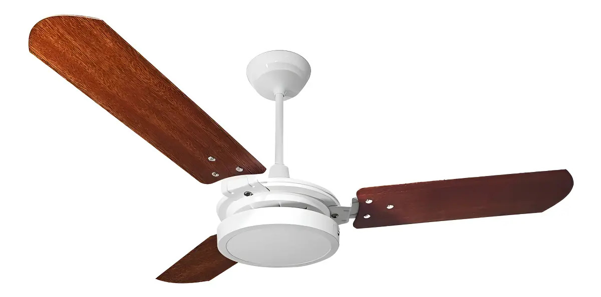 Ventilador de Teto Ventex Valen LED com 3 Pás de MDF Mogno Estrutura Branco 1.1m de Diâmetro