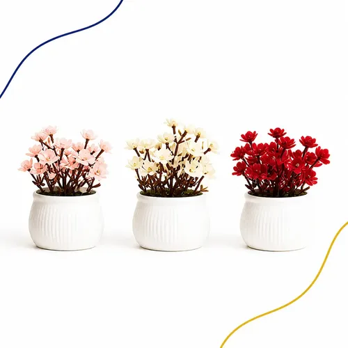 Kit 3 Vasos Com Plantas Artificiais Decorativas Cerejeiras K2 Redond