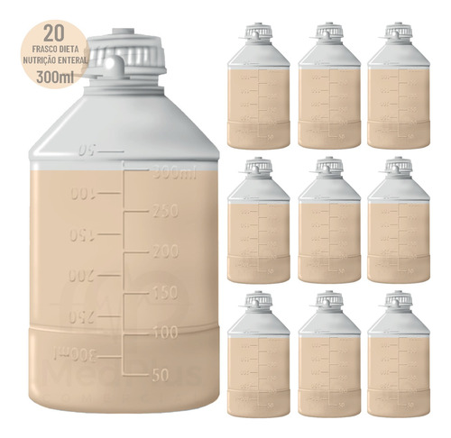 Frasco Dieta Nutrição Enteral 300 Ml Com Alça 20 Unidades