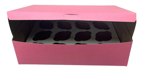 Caja De Carton Rosada Para 12 Cupcakes 35x25 Cm (12 Und)