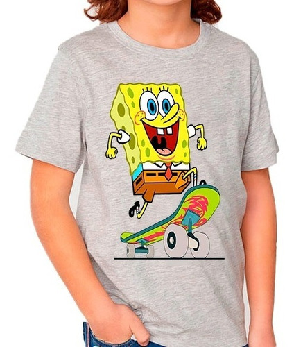 Polera Estampada 100% Algodón Niño Bob Esponja Patineta 