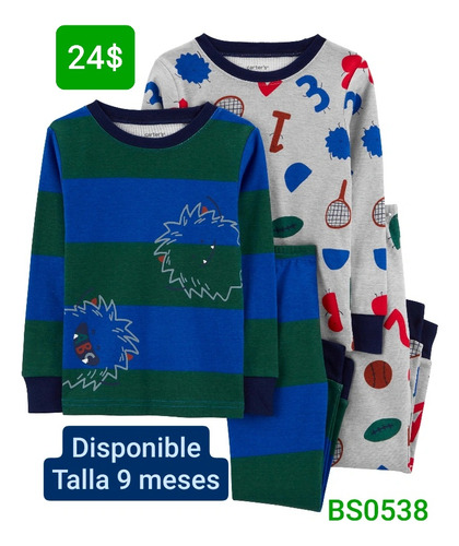 Pijama De 4 Piezas Para Bebe Talla 9 Meses Bs0538