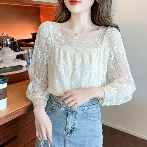 Blusa Con Cuello Cuadrado Y Camisa De Gasa De Encaje Para Mu
