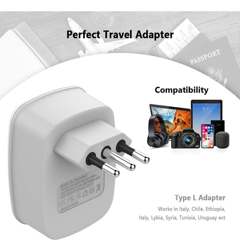 Adaptador Enchufe Italia De Viaje, Cargador De Viaje Ti...