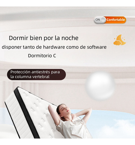 Colchon Queen Size Bio Cotton Spring Hybrid Mattress Blanco