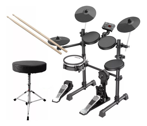 Bateria Eletrônica Aroma Tdx-15s + Banco Cor Preto