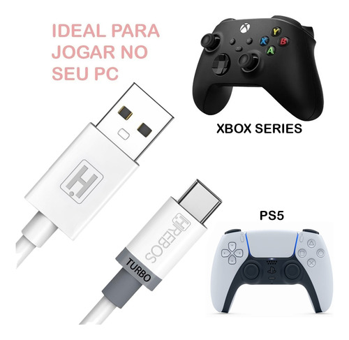 Cabo Carregador Controle Ps5 Xbox Series Usb-c 3 Metros