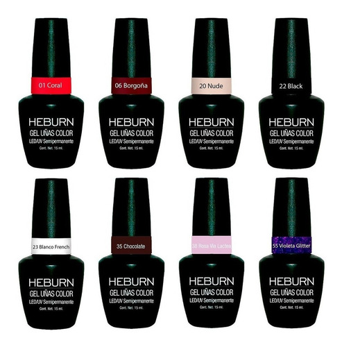 Heburn Kit X8 Esmalte Semipermanente Gel Led/uv 15ml 