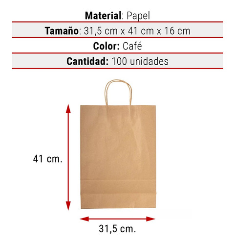 Imagen 5 de 10 de Bolsa De Papel Kraft 31,5 X 41 X 16 Cm (100 Unidades)