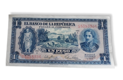 Colombia 1 Peso Oro 1953 Error Falta Tinta Roja Numeracion 