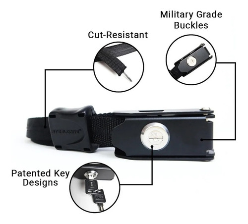 Imagen 5 de 10 de Correa Steelcore Strap Seguridad Cerradura Moto Bici 180cm