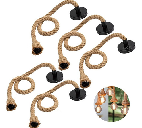 5pzs Socket Foco Cuerda De Yute,focos Vintage Colgantes 1m