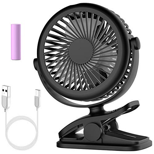 Ventilador Portatil Carga Usb Con Clip  Negro/ Clear