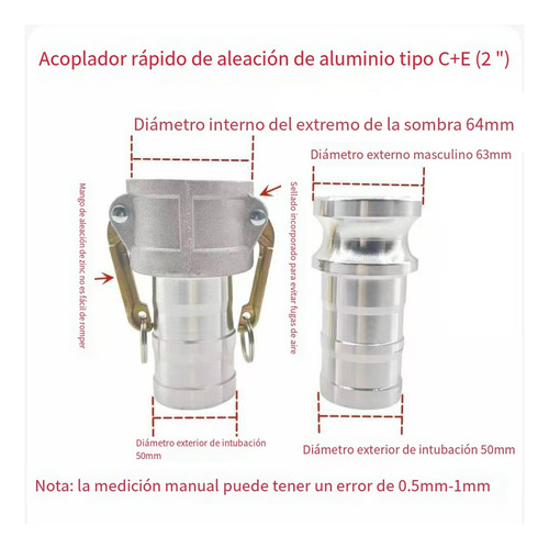 Conexión Rápida Motobomba Aluminio 2 Pulgadas Hembra Y Macho