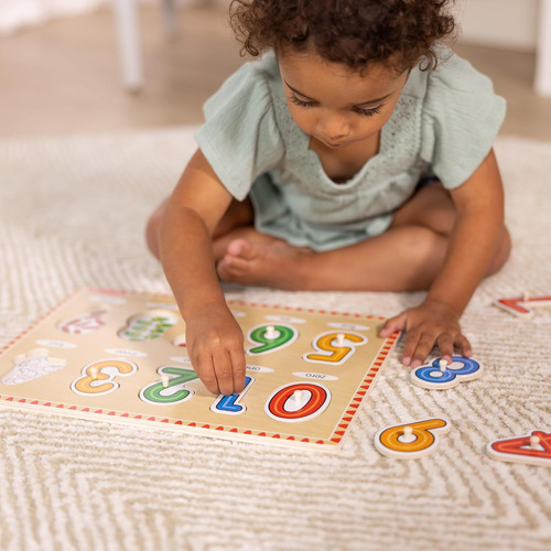 Melissa & Doug Lift & See Números Puzzle De Madera Con Cl...