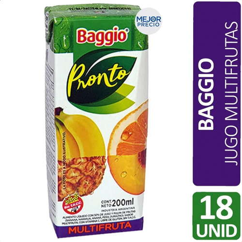 Imagen 1 de 6 de Jugo Baggio Pronto Multifruta Libre Gluten Sin Tacc Pack X18