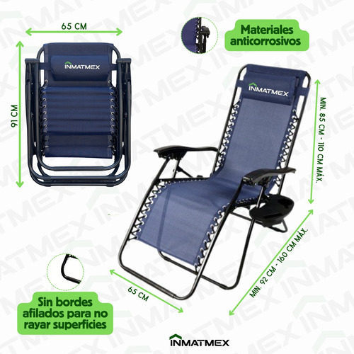 Camastro Playa Jardin Sillas Gravedad Cero Set 2 Pz Color Azul