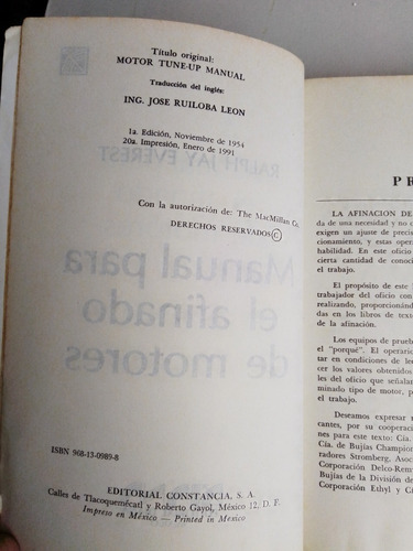 Libro Manual Para Afinado De Motores Ralph Ray Everest 1991 (Usado)