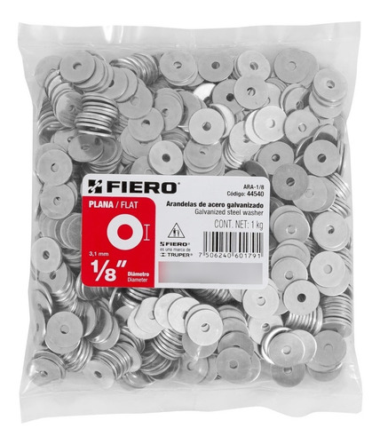 Bolsa Con 1 Kg De Arandelas Planas De 1/8 De Acero Fiero