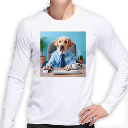 Remera Hombre Ml Labrador Perro En La Oficina Camisa Cafe