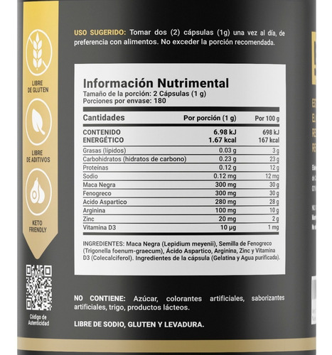 Imagen 4 de 7 de Testosterona Hombre 180 Cápsulas Maca Negra Fenogreco B Life