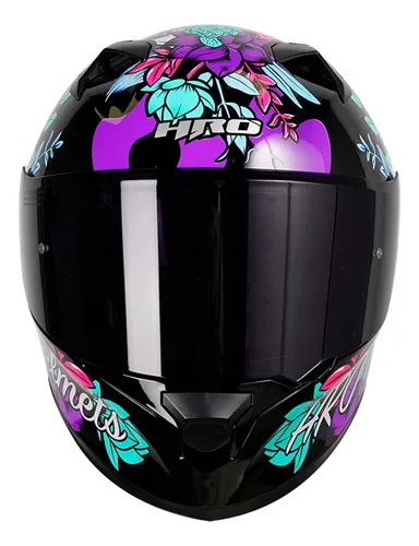 Casco Moto Mujer Hro Morado Flowerist Lentes Flores Dot