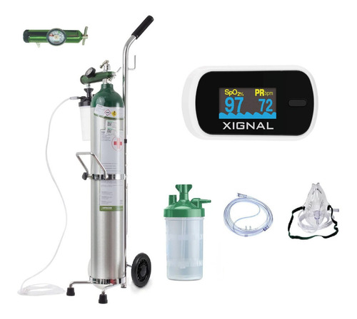 Imagen 1 de 9 de Tanque De Oxigeno 682lts Vacio Kit Carrito + Oximetro Pulso