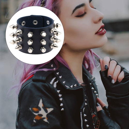 Brazalete Cúspide Con Tres Hileras De Púas De Estilo Punk