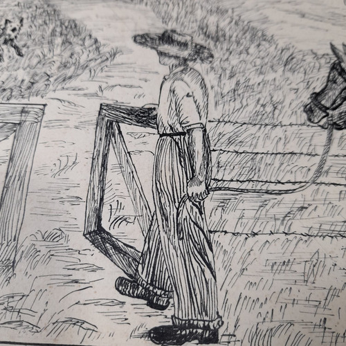 Imagem 5 de 6 de Desenho Pintura Nanquim Bico De Pena Antigo Cavalo Porteira