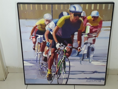 2074- Sergio Bertoni. Ost. 77 X 77cm Com Moldura. Ciclistas. (Usado)