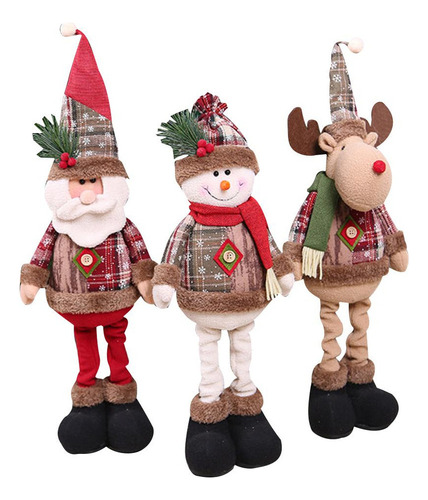 3 Pzs Muñeco Peluche Navideña Reno Papa Noel Muñeco Niev [u]