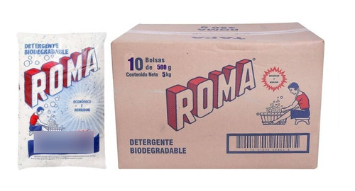 Caja 10 Pack Detergente En Polvo Roma Multiusos 500gr C/u
