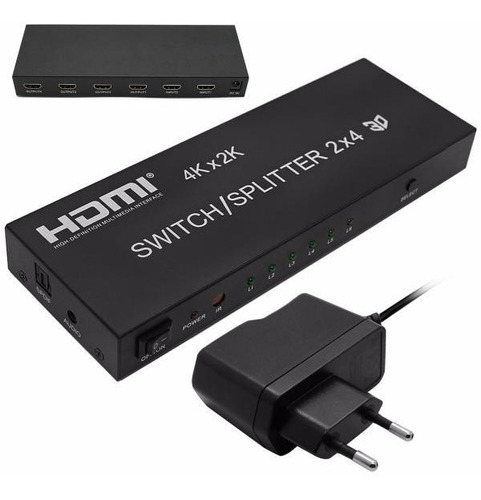 Switch Splitter Hdmi 2x4 Uhd 4kx2k Controle Remoto Fonte