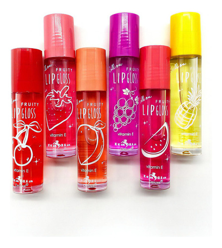 Set Lip Gloss Fruity Roll On Italia Deluxe Mayoreo 6 Piezas Acabado Brilloso Color Terracota