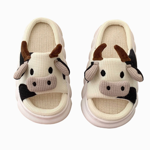 Pantuflas De Vaca Para Mujer Suaves Cómodas Lino Mudas